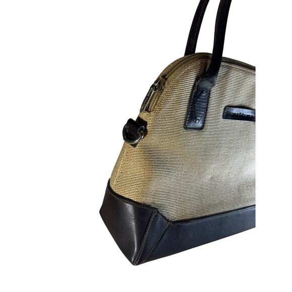 Stone Mountain Crossbody Leather and Canvas Handbag Purse Kelly Handles No Strap - Picture 5 of 6